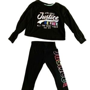 Girls 2 piece Justice outfit long sleeve shirt and leggings black & colorful